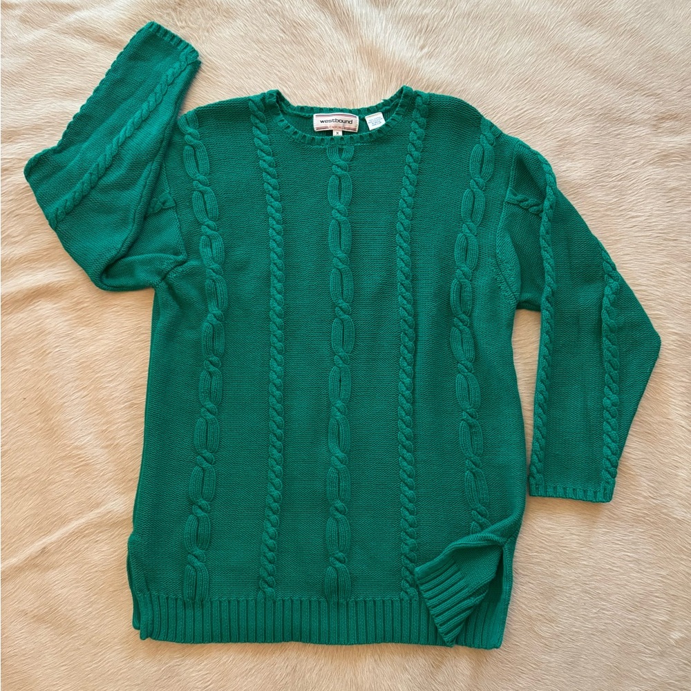 Westbound Emersld Green Cotton Cableknit Sweater Size Medium